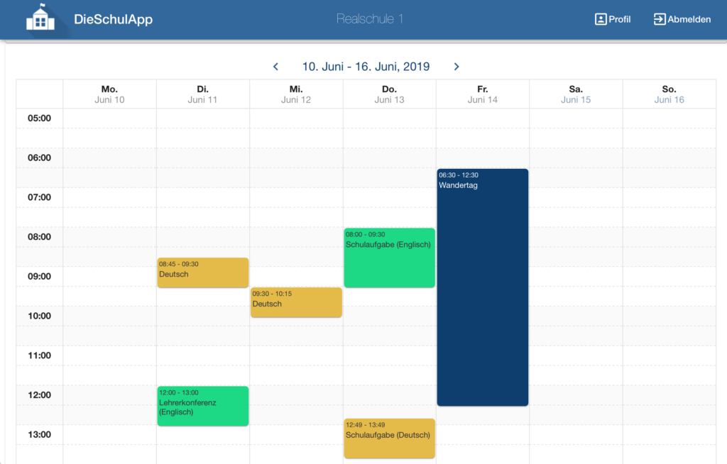 Wochenkalender in DieSchulApp