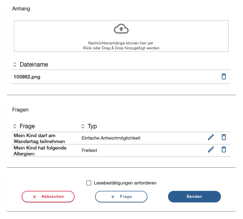 Anhänge und Umfragen hinzufügen