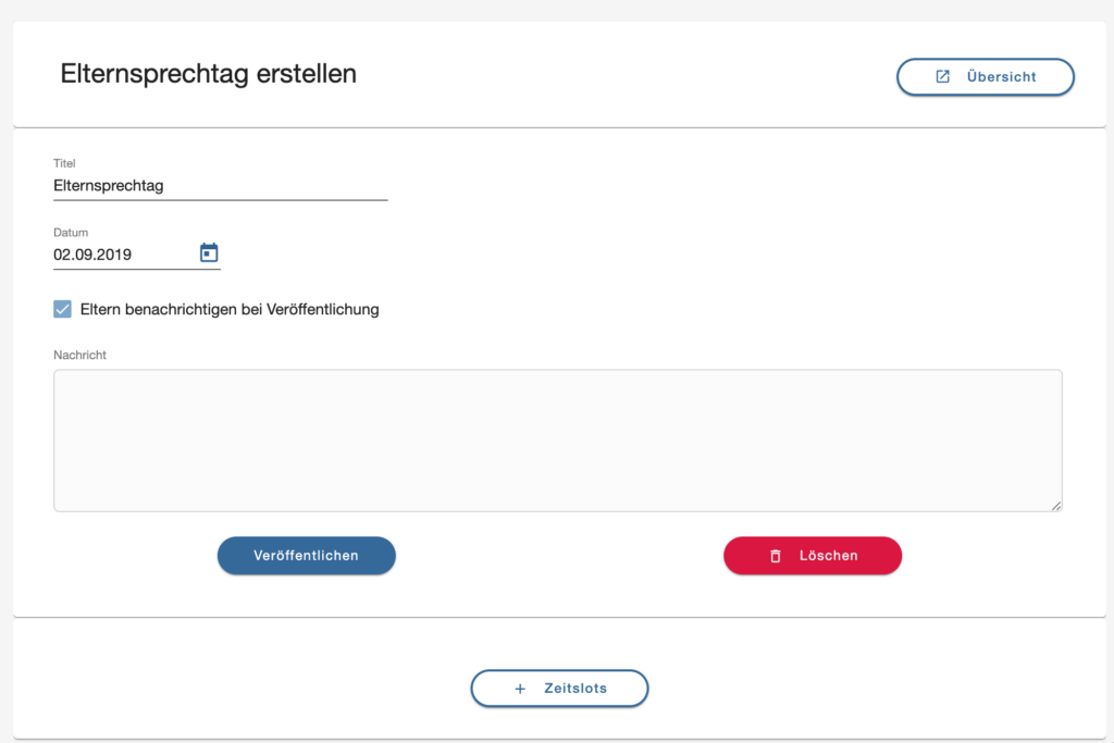 Einfaches Anlegen eines Elternsprechtags für den Administrator