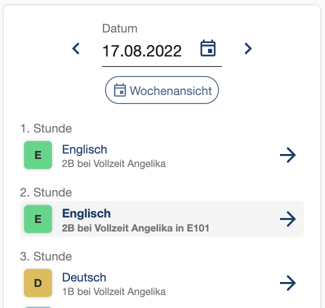 Tagesaktueller Stundenplan einer Lehrkraft