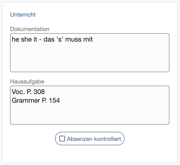 Dokumentation der Unterrichtsinhalte und Hausaufgaben im Digitalen Klassenbuch