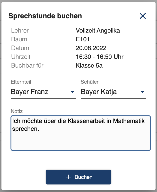 Einfache Buchung von Sprechstunden bei Lehrern