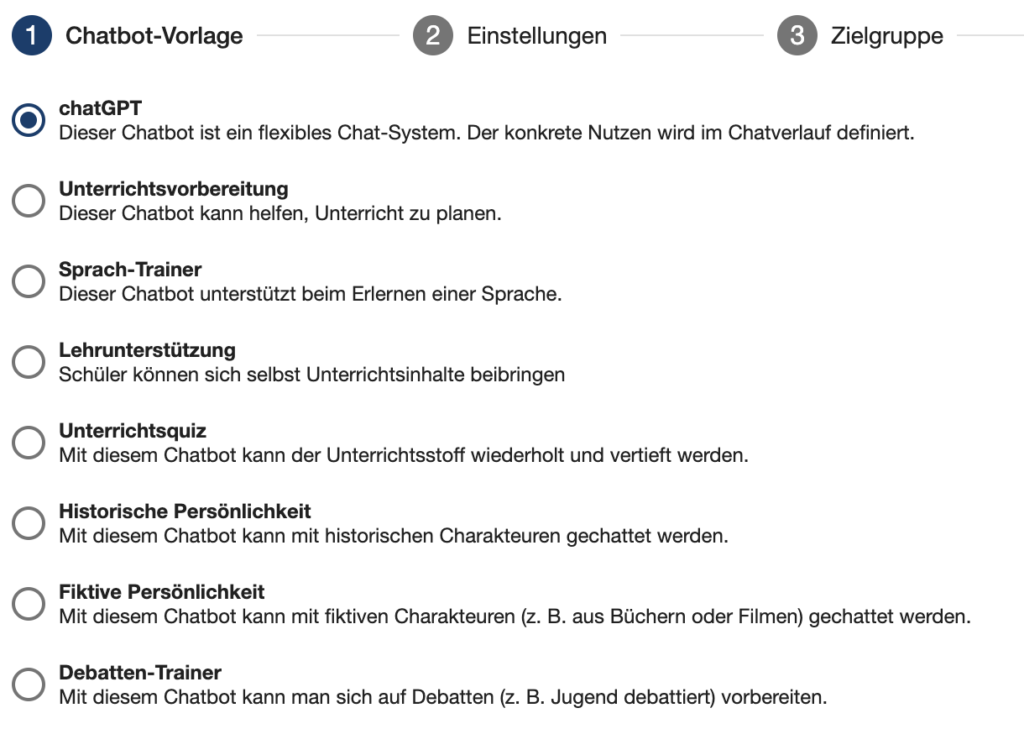 Verschiedene Chatbots für Schulen auswählen